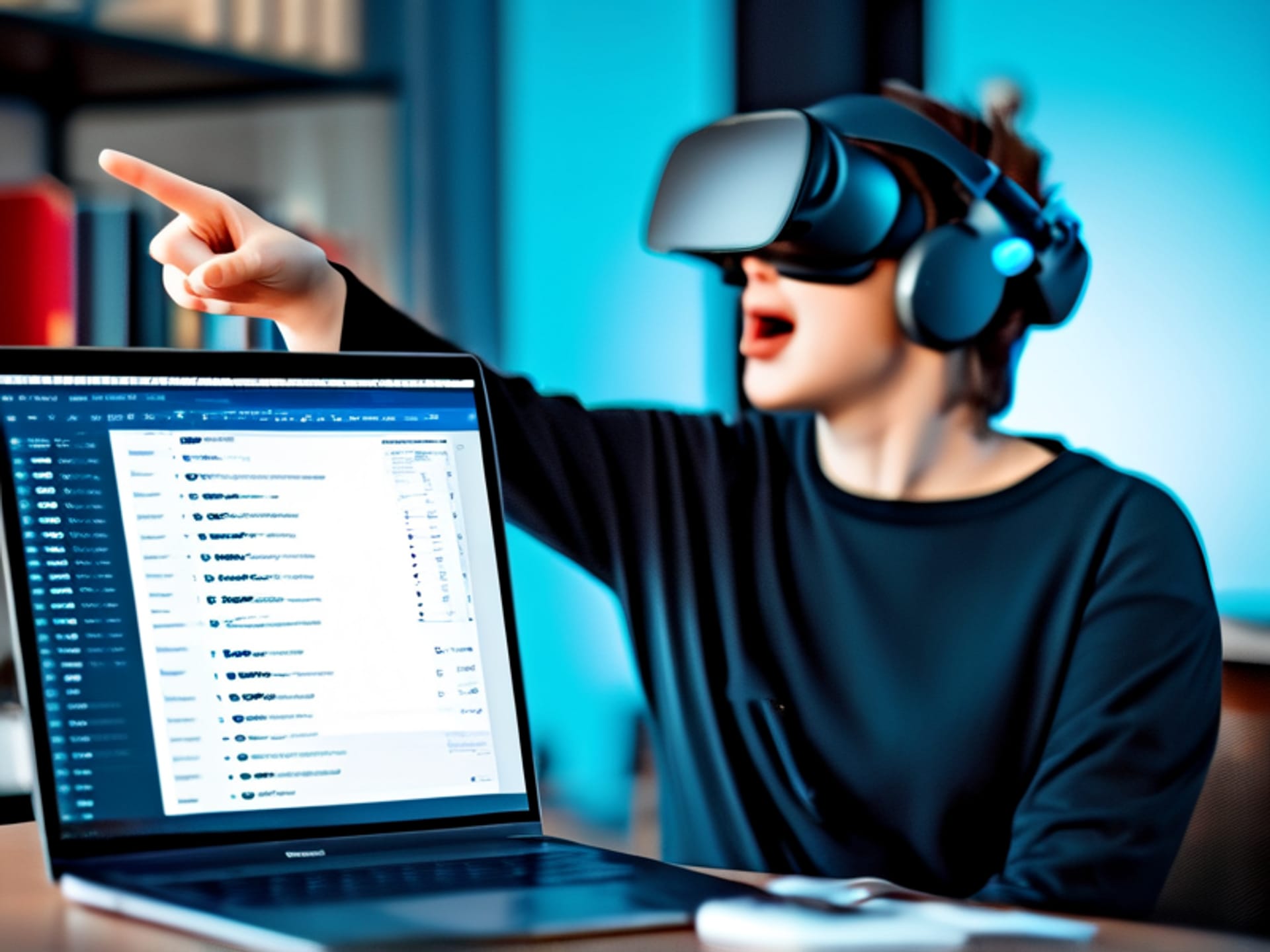midjourney prompt: /imagine Split screen showing a laptop with clear virtual mailbox provider comparisons on one side and a person confidently pointing at the screen on the other, minimalist office background, tech blog style, sharp focus