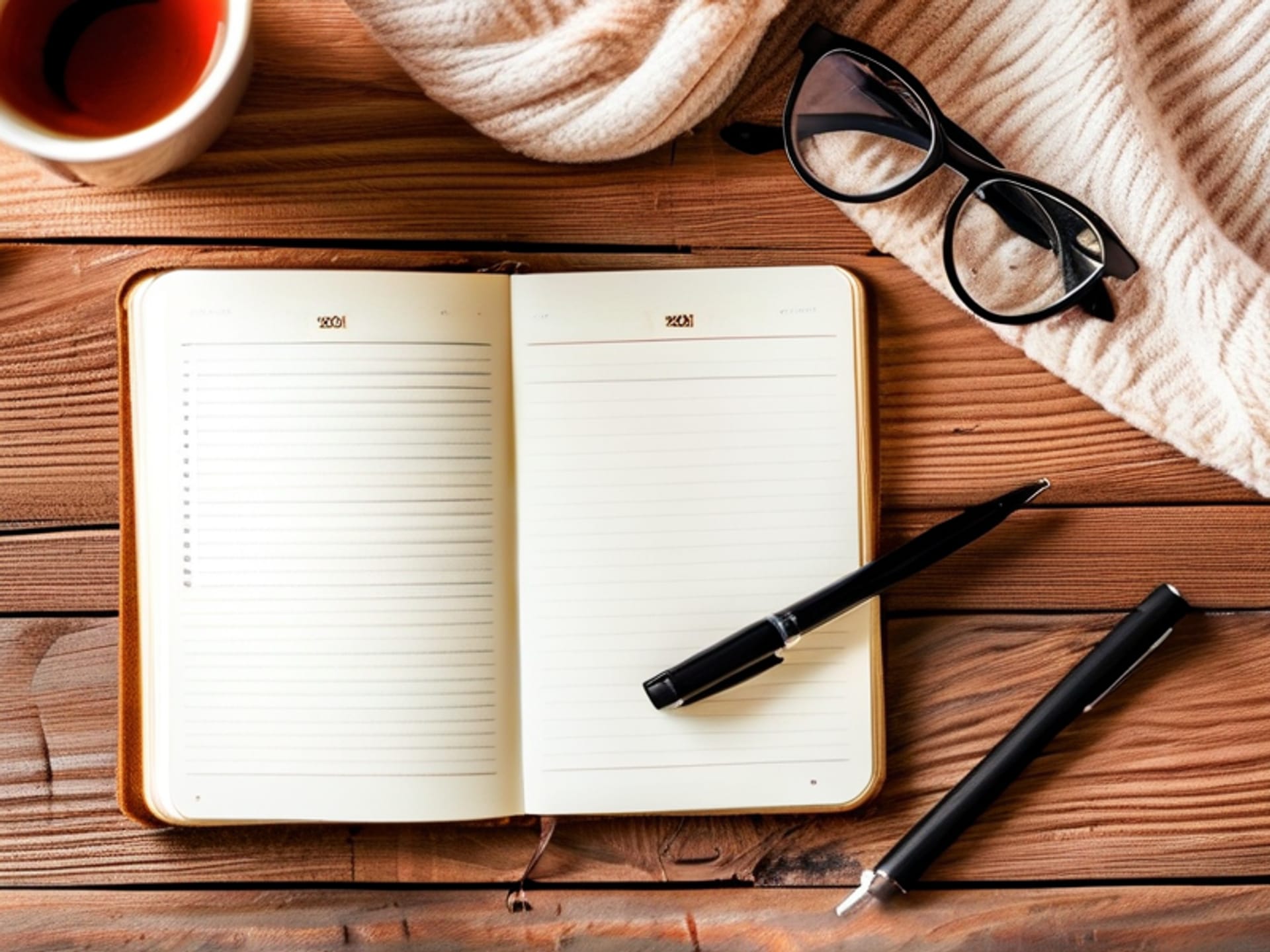 Top-down flat lay of an open Moleskine notebook and smartphone on a wooden table, notebook shows hand-drawn income charts for the past 6 months, phone screen shows a simple spreadsheet, warm natural light, cozy aesthetic, soft focus