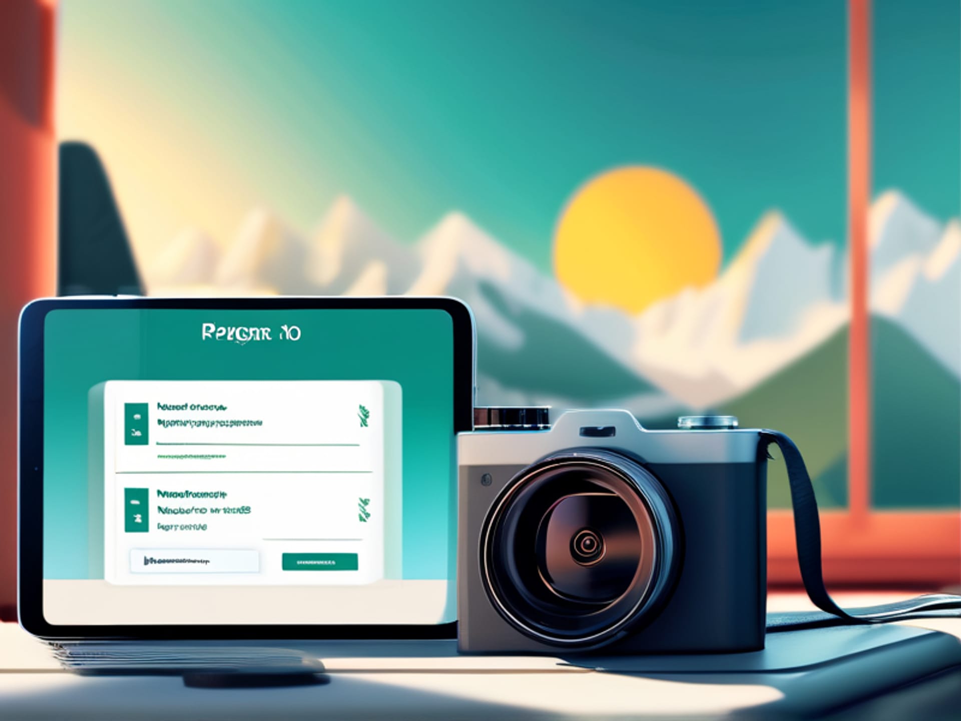Midjourney Prompt: A traveler's phone screen on a cluttered travel-themed background (passport, ticket stub). The screen shows a clean, simple VPN app interface with a prominent 'Connect' button. The background is out of focus, conveying ease-of-use. Style: Clean 3D render, soft focus, minimalist app design.