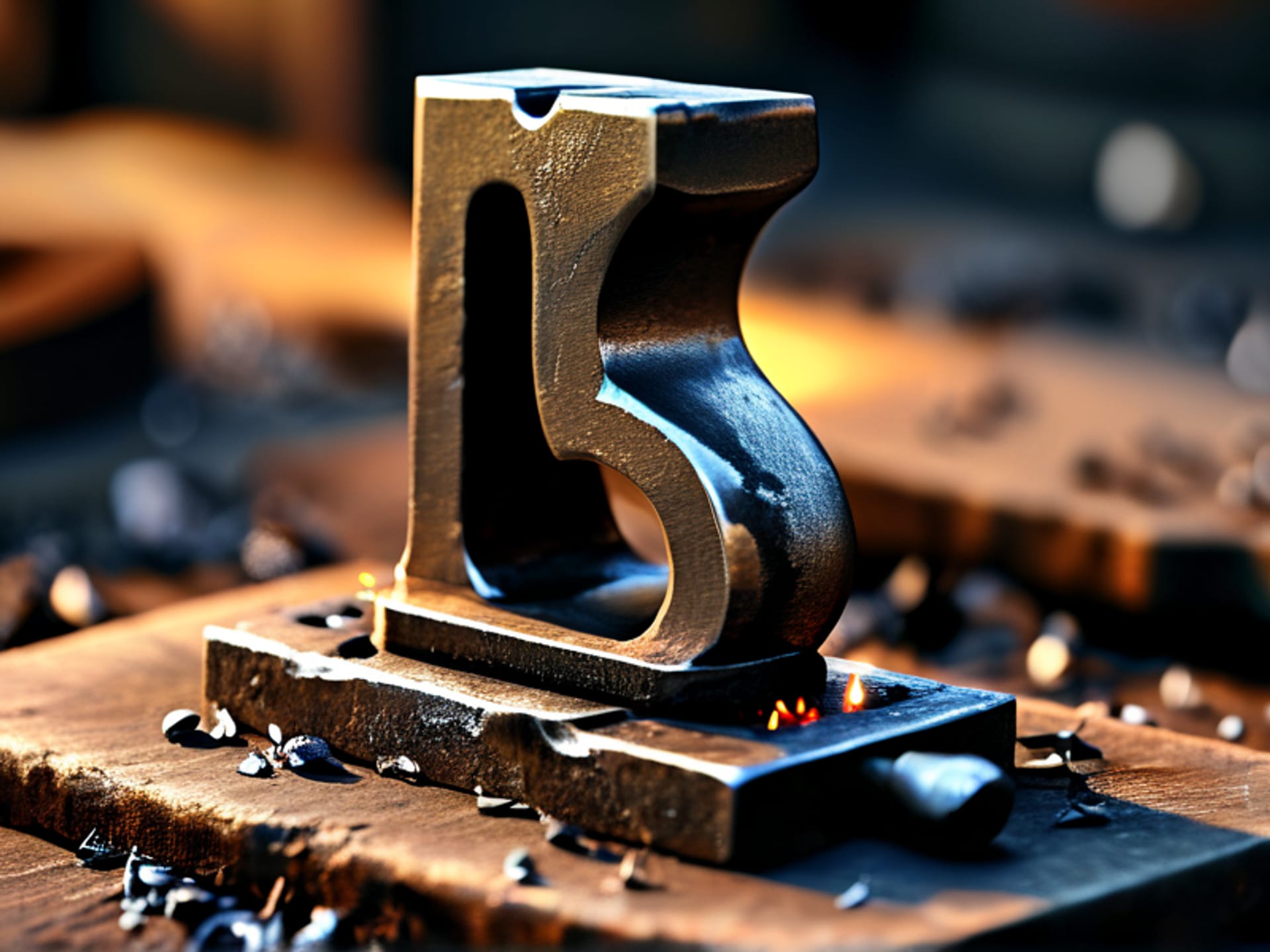 Midjourney prompt: A close-up visual metaphor, an old metal type 'B' being hammered and forged into an 'e' shape on an anvil, sparks flying, concept of repurposing and transformation, steampunk aesthetic, dramatic lighting, photorealistic details.